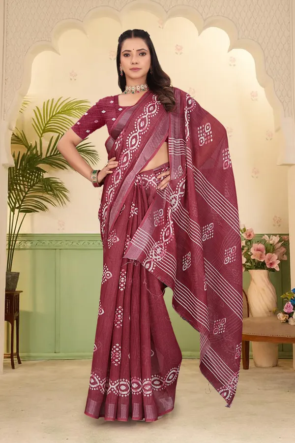 Maroon_Cotton_Linen_Digital_Print_Saree_For_Women