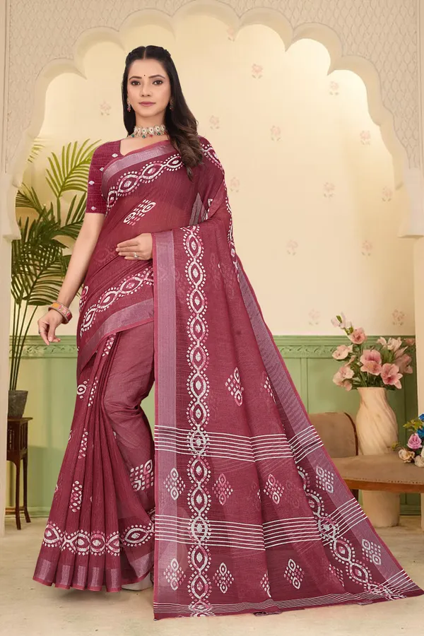 Maroon_Cotton_Linen_Digital_Print_Saree_For_Women