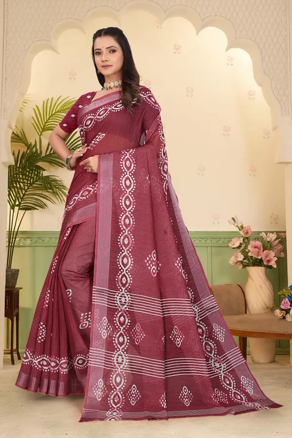 Maroon_Cotton_Linen_Digital_Print_Saree_For_Women