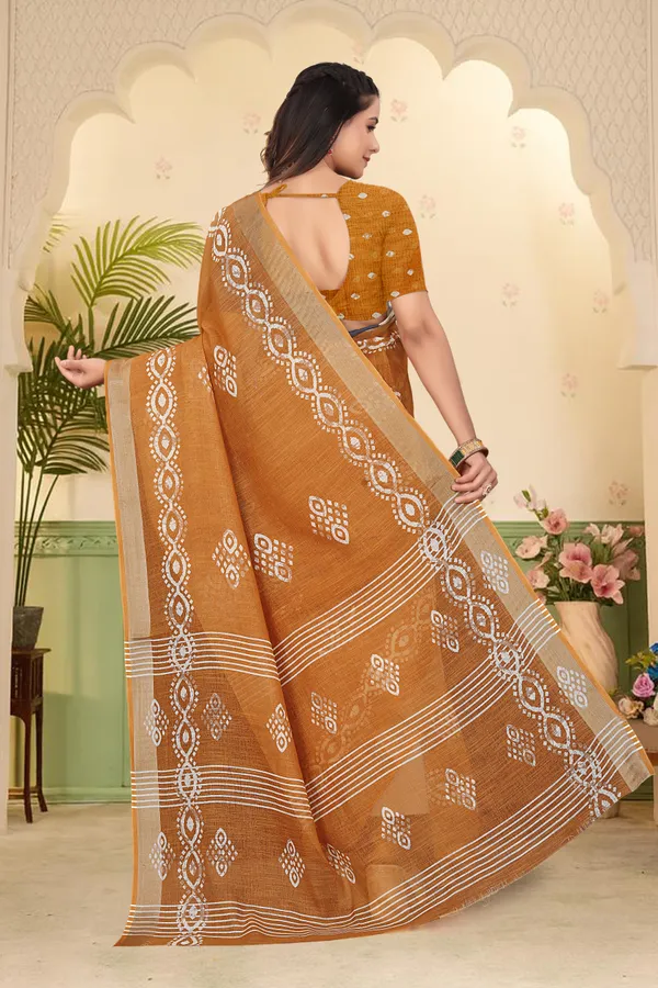 Orange_Cotton_Linen_Digital_Print_Saree_For_Women
