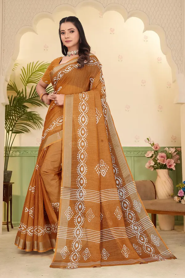 Orange_Cotton_Linen_Digital_Print_Saree_For_Women