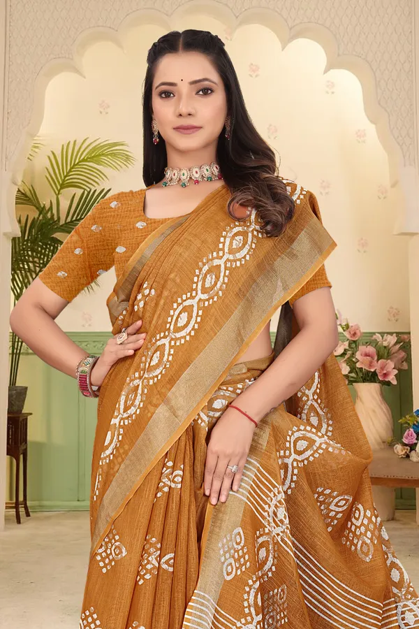 Orange_Cotton_Linen_Digital_Print_Saree_For_Women