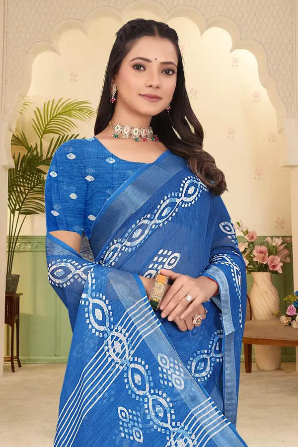 Blue_Cotton_Linen_Digital_Print_Saree_For_Women