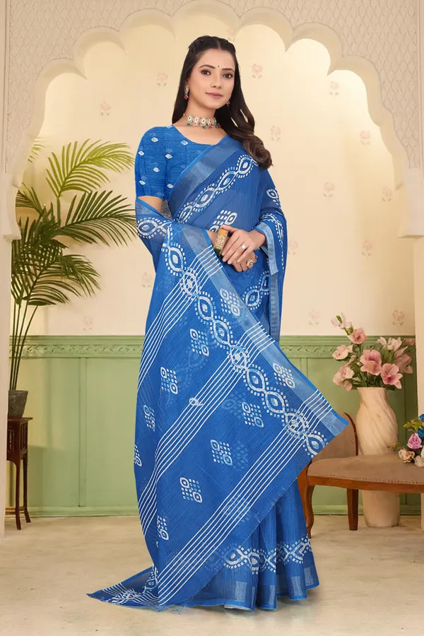Blue_Cotton_Linen_Digital_Print_Saree_For_Women