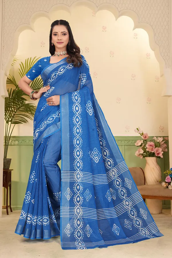 Blue_Cotton_Linen_Digital_Print_Saree_For_Women