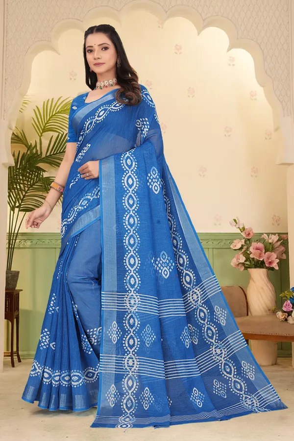 Blue_Cotton_Linen_Digital_Print_Saree_For_Women