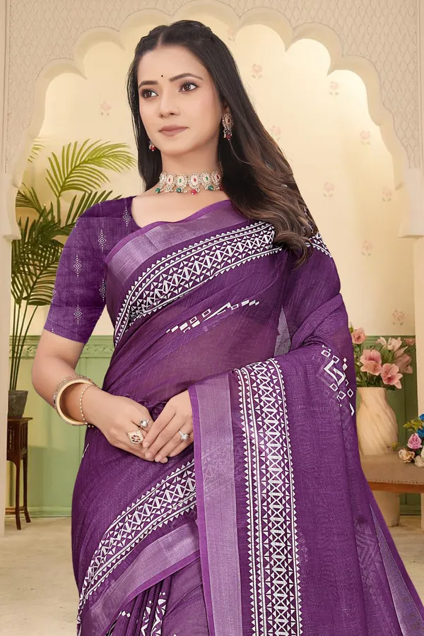 Purple_Cotton_Linen_Digital_Print_Saree_For_Women