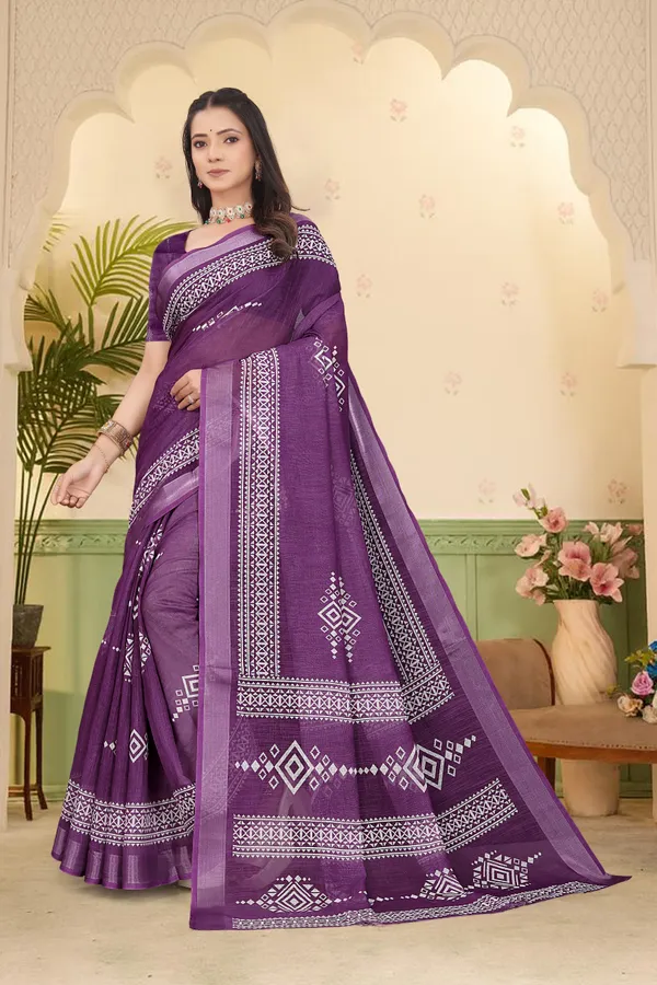 Purple_Cotton_Linen_Digital_Print_Saree_For_Women