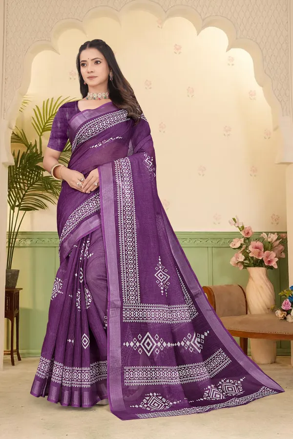 Purple_Cotton_Linen_Digital_Print_Saree_For_Women