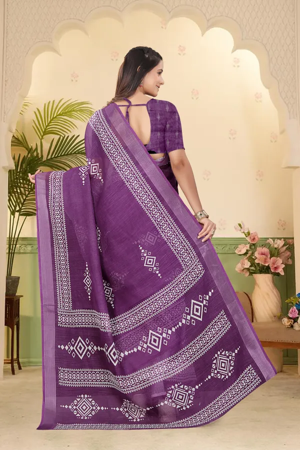 Purple_Cotton_Linen_Digital_Print_Saree_For_Women