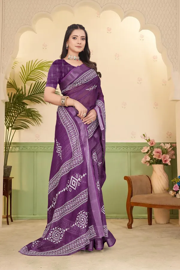 Purple_Cotton_Linen_Digital_Print_Saree_For_Women