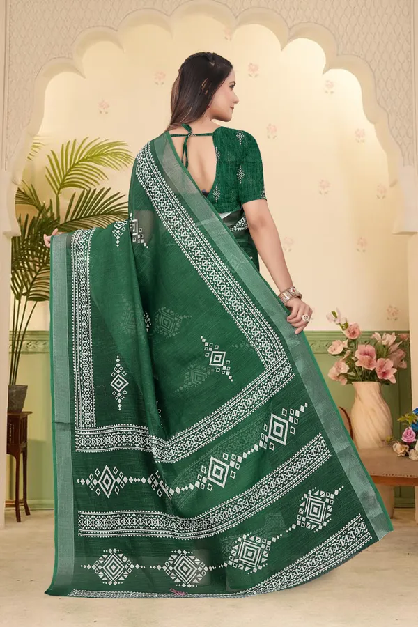 Dark_Green_Cotton_Linen_Digital_Print_Saree_For_Women