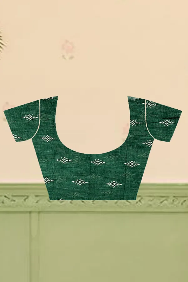 Dark_Green_Cotton_Linen_Digital_Print_Saree_For_Women