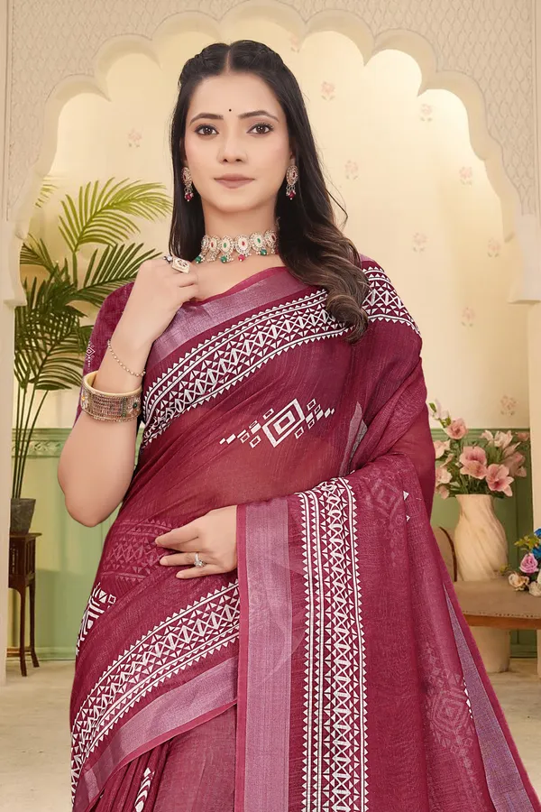 Maroon_Cotton_Linen_Digital_Print_Saree_For_Women