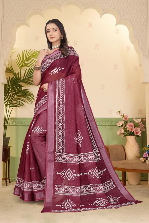 Maroon_Cotton_Linen_Digital_Print_Saree_For_Women