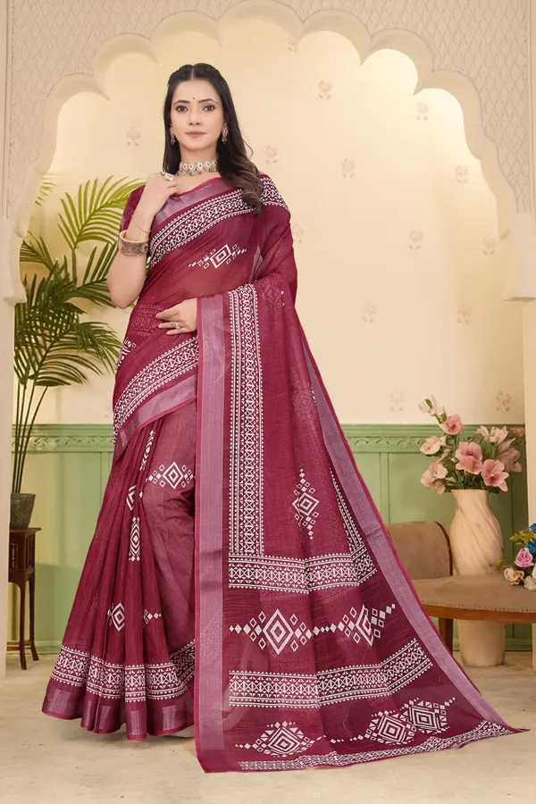 Maroon_Cotton_Linen_Digital_Print_Saree_For_Women