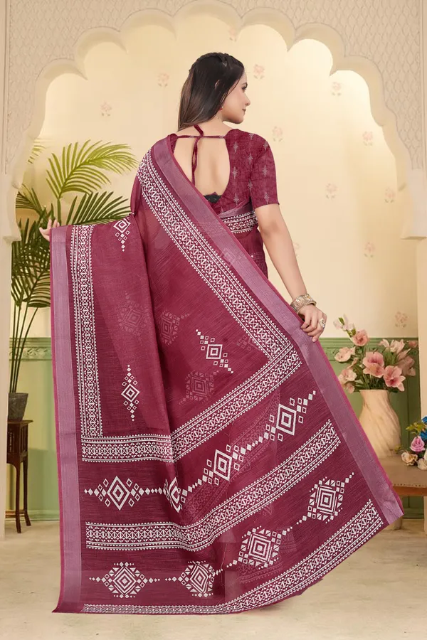 Maroon_Cotton_Linen_Digital_Print_Saree_For_Women