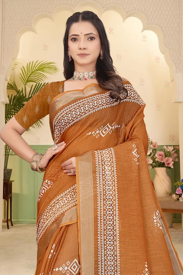 Orange_Cotton_Linen_Digital_Print_Saree_For_Women