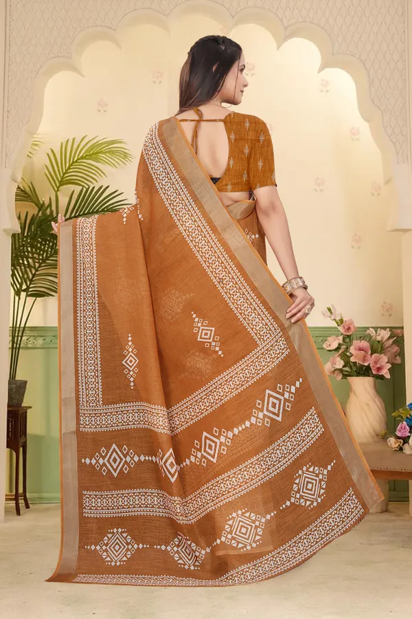 Orange_Cotton_Linen_Digital_Print_Saree_For_Women
