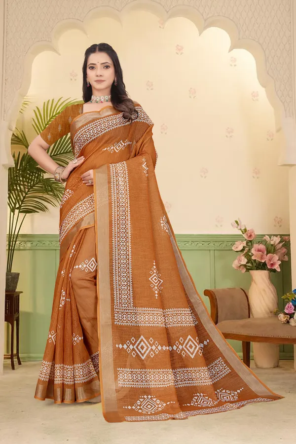 Orange_Cotton_Linen_Digital_Print_Saree_For_Women