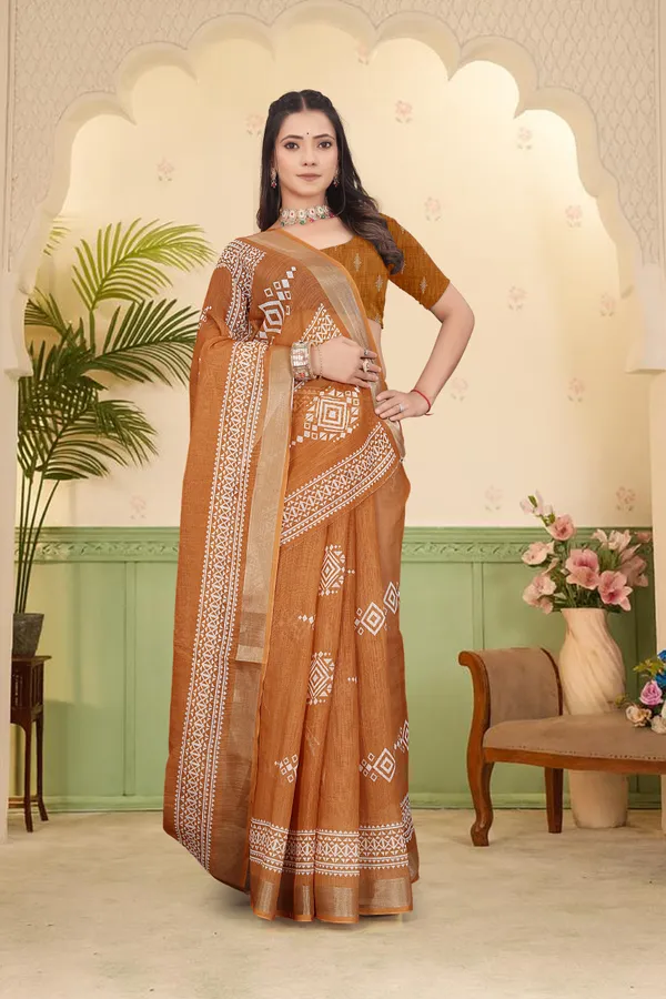 Orange_Cotton_Linen_Digital_Print_Saree_For_Women