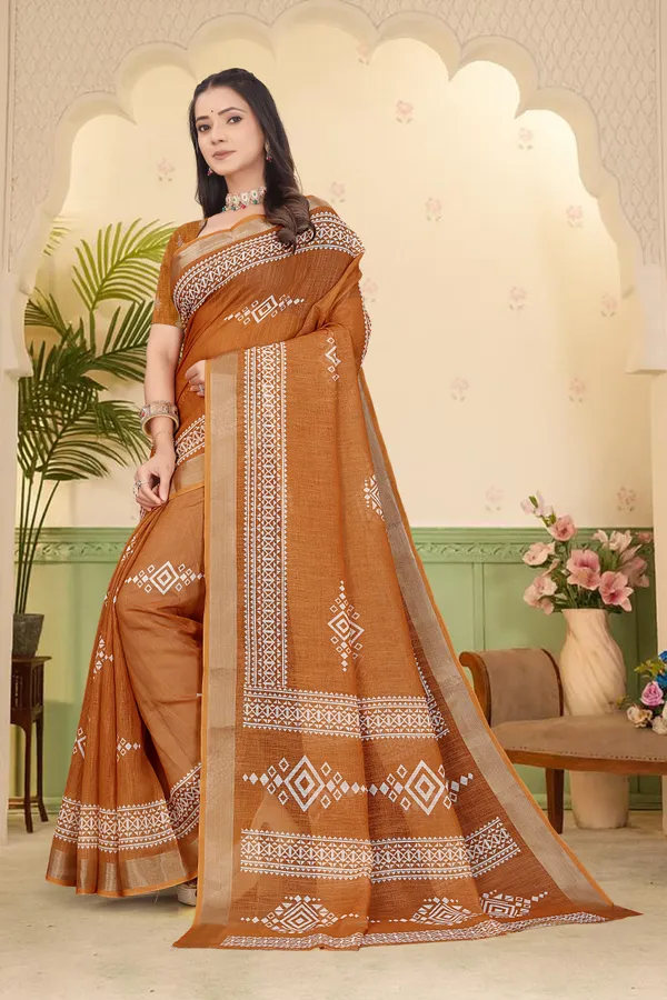 Orange_Cotton_Linen_Digital_Print_Saree_For_Women