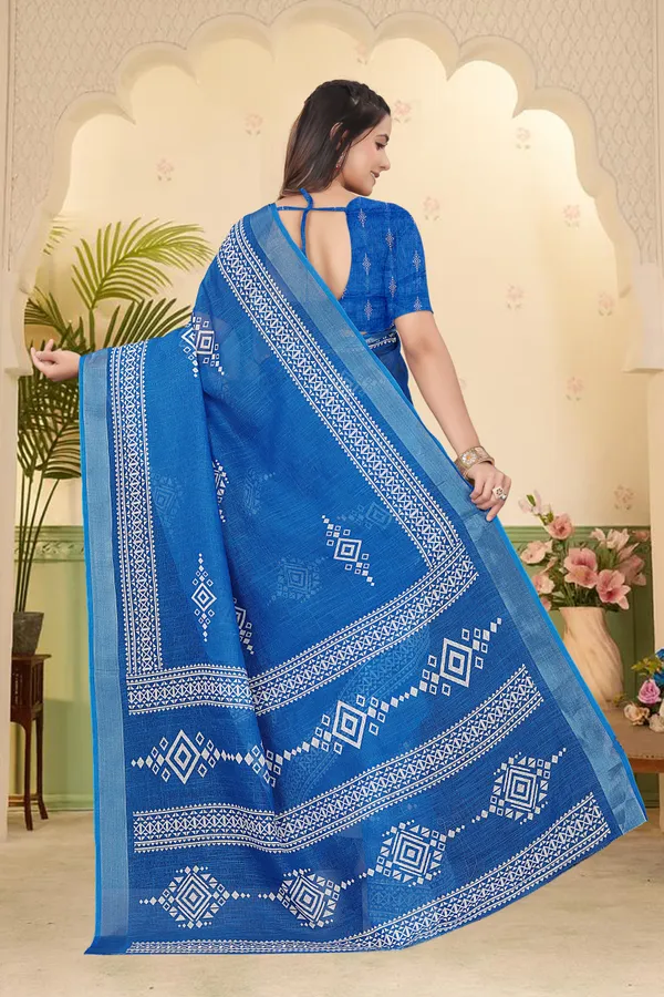Blue_Cotton_Linen_Digital_Print_Saree_For_Women