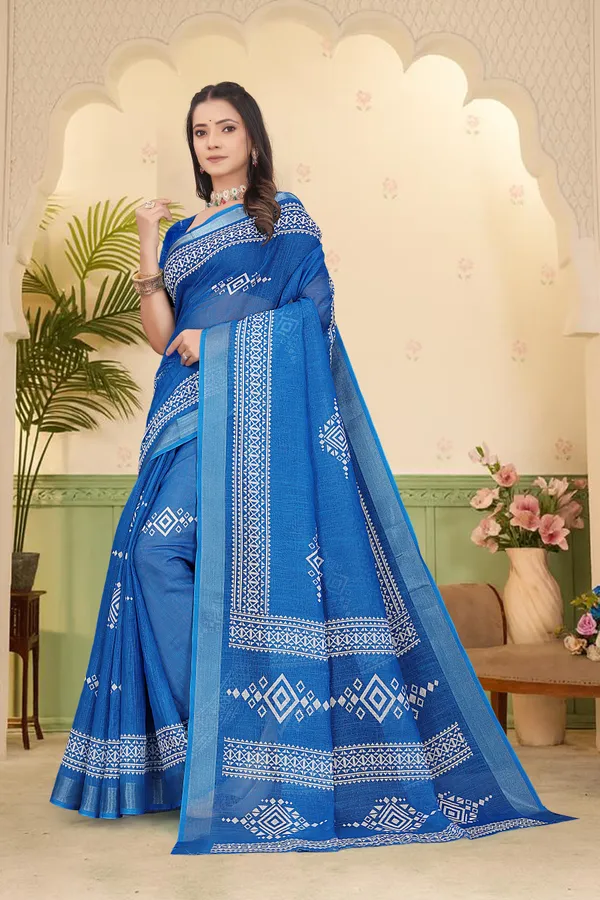 Blue_Cotton_Linen_Digital_Print_Saree_For_Women