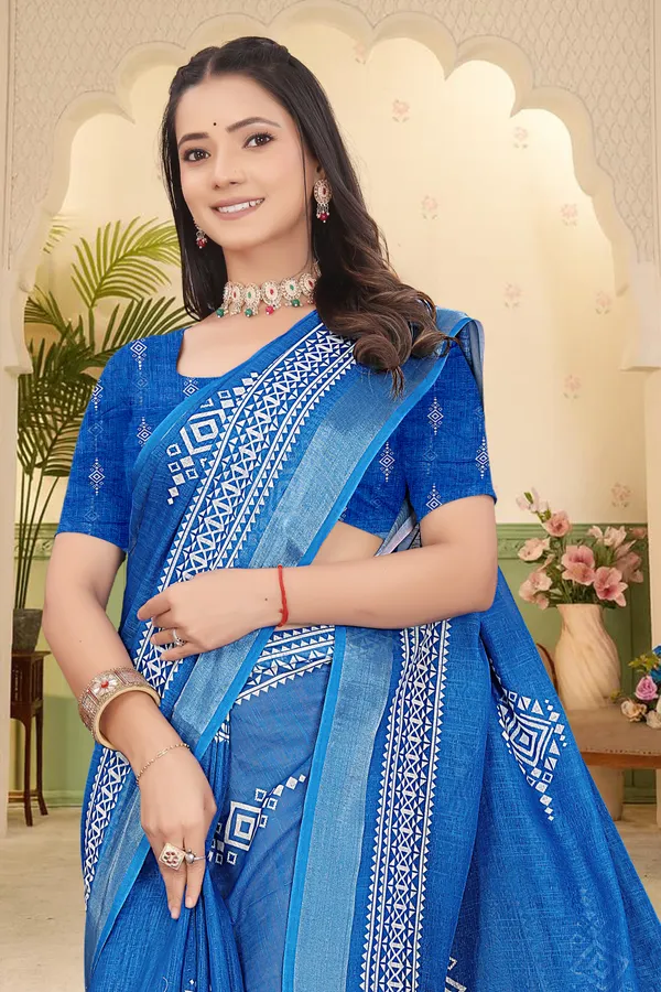 Blue_Cotton_Linen_Digital_Print_Saree_For_Women
