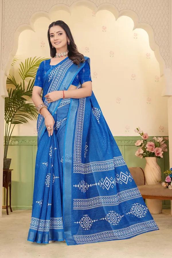 Blue_Cotton_Linen_Digital_Print_Saree_For_Women