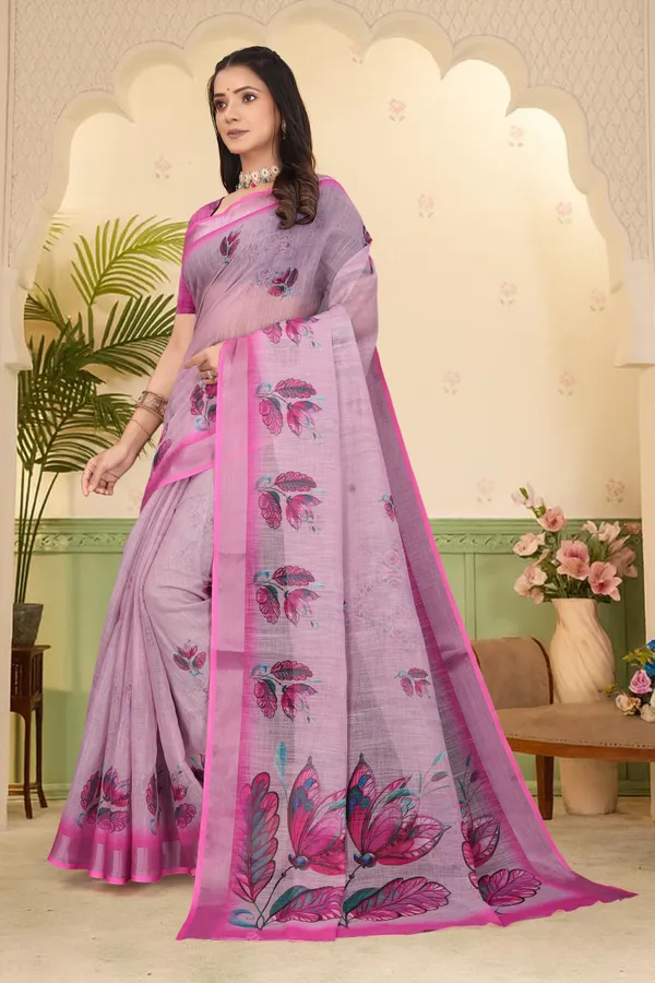 Pink_Cotton_Linen_Digital_Print_Saree_For_Women
