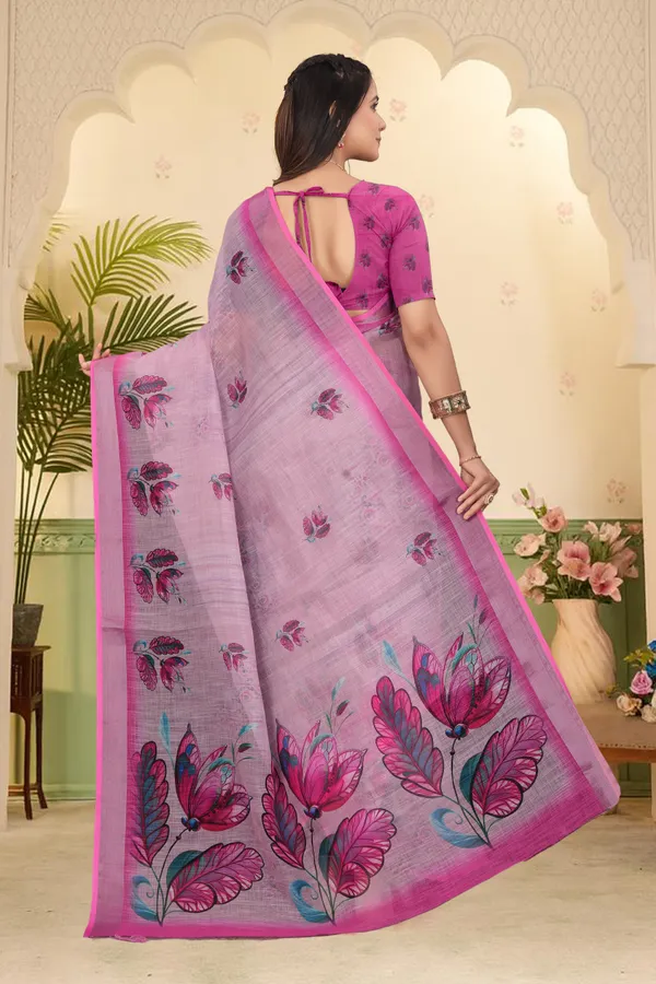 Pink_Cotton_Linen_Digital_Print_Saree_For_Women