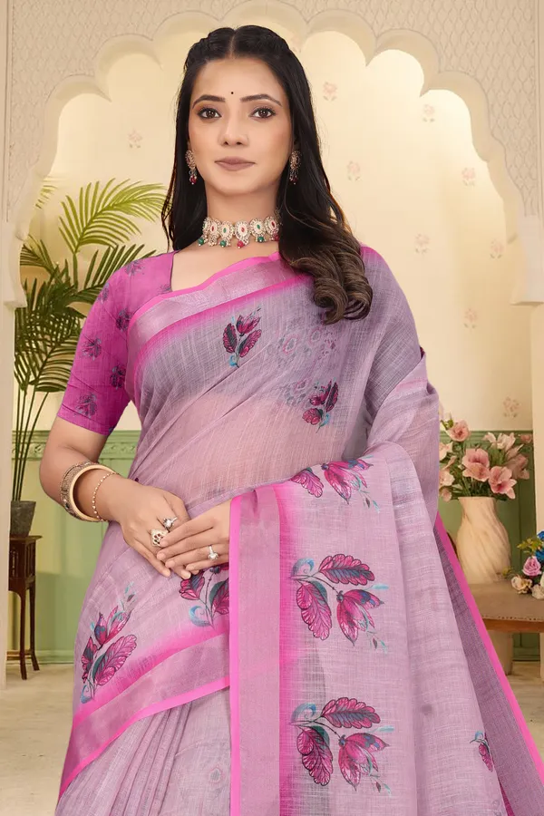 Pink_Cotton_Linen_Digital_Print_Saree_For_Women