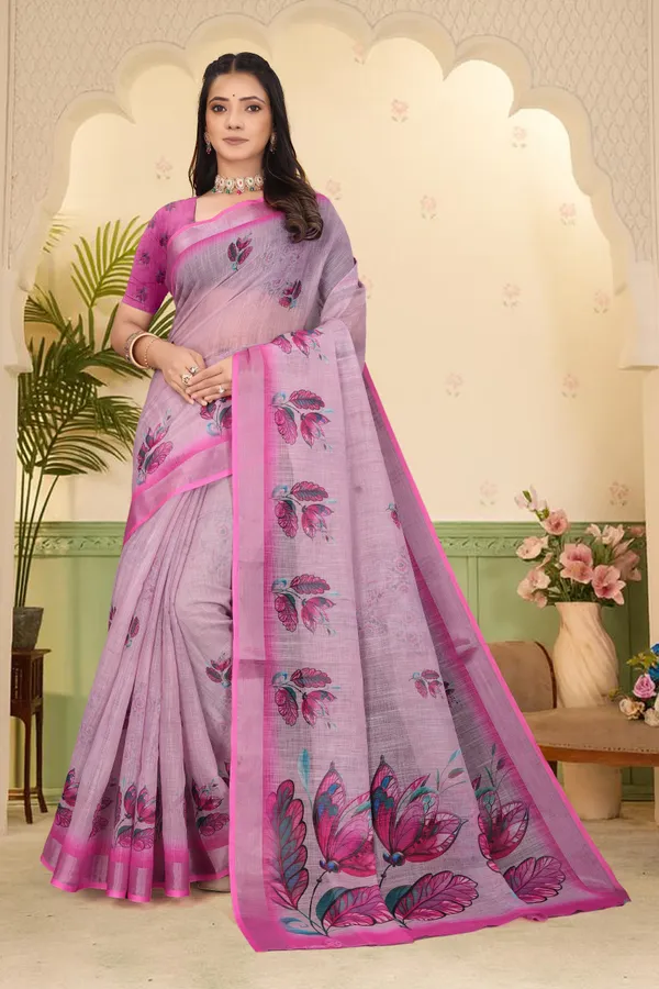 Pink_Cotton_Linen_Digital_Print_Saree_For_Women