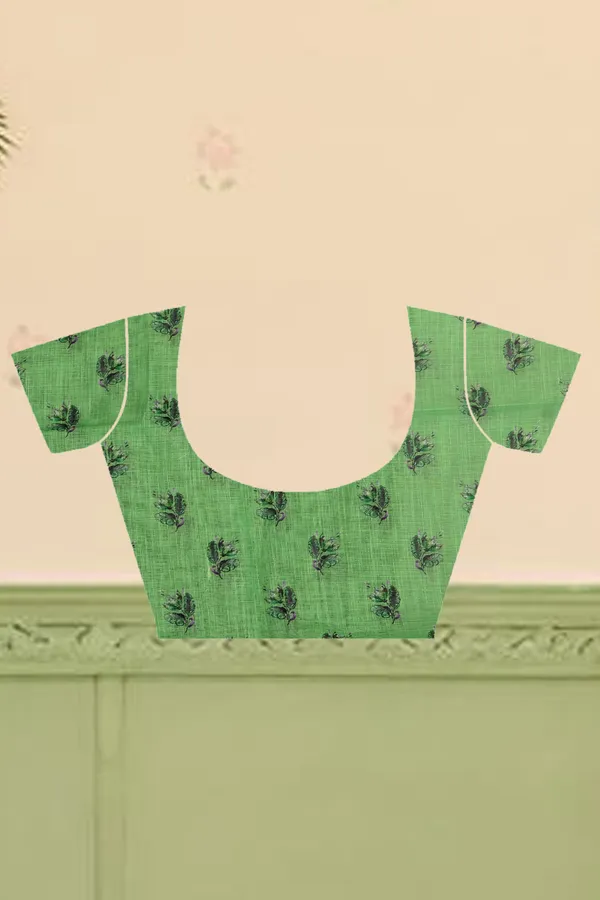 Green_Cotton_Linen_Digital_Print_Saree_For_Women
