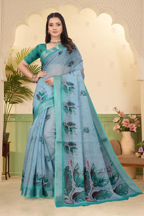 Light_Green_Cotton_Linen_Digital_Print_Saree_For_Women