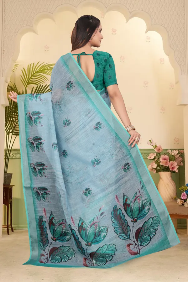Light_Green_Cotton_Linen_Digital_Print_Saree_For_Women