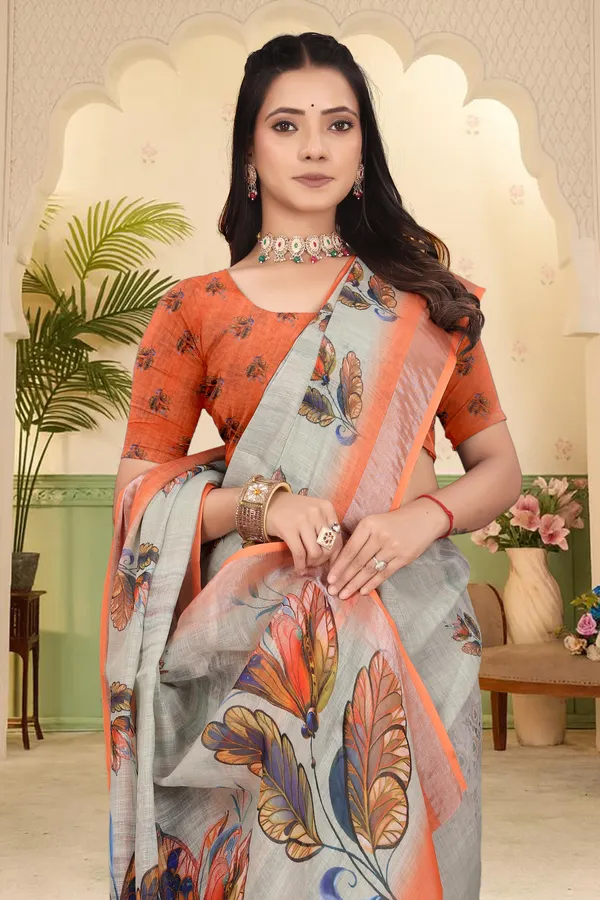 Orange_Cotton_Linen_Digital_Print_Saree_For_Women