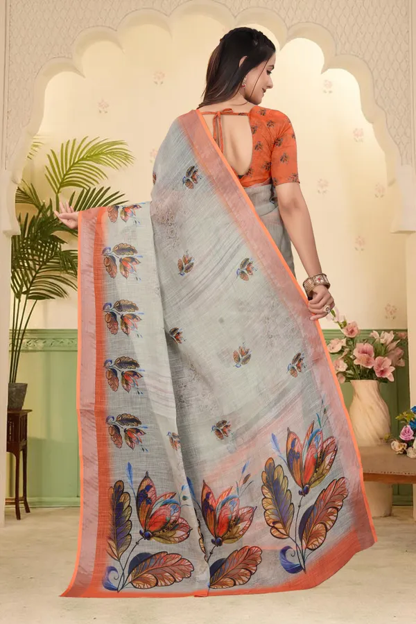 Orange_Cotton_Linen_Digital_Print_Saree_For_Women