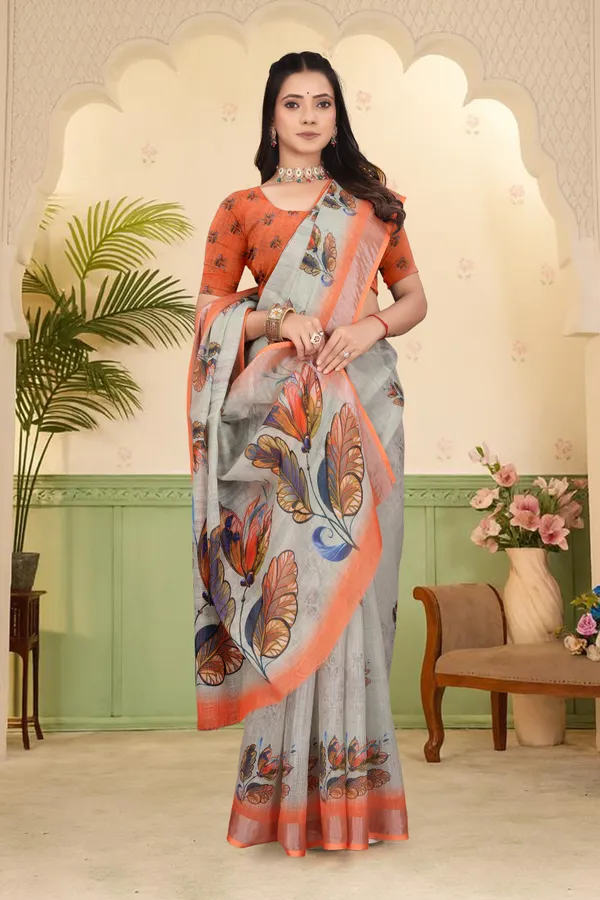 Orange_Cotton_Linen_Digital_Print_Saree_For_Women