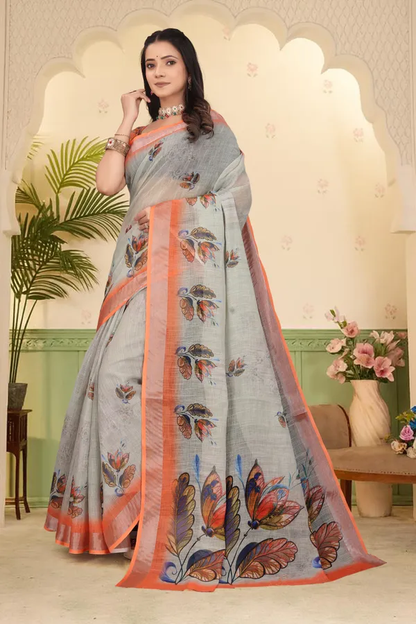 Orange_Cotton_Linen_Digital_Print_Saree_For_Women