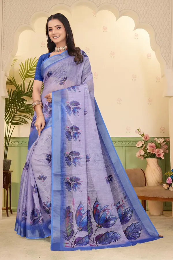 Blue_Cotton_Linen_Digital_Print_Saree_For_Women