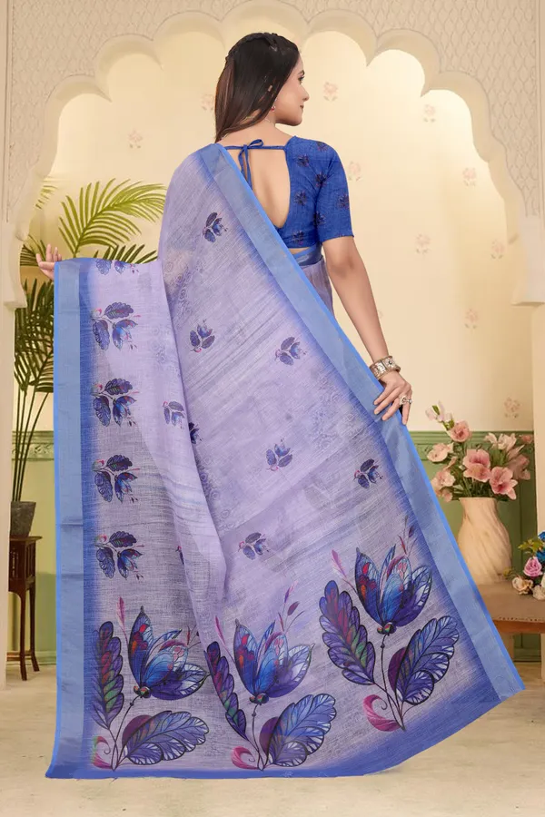 Blue_Cotton_Linen_Digital_Print_Saree_For_Women