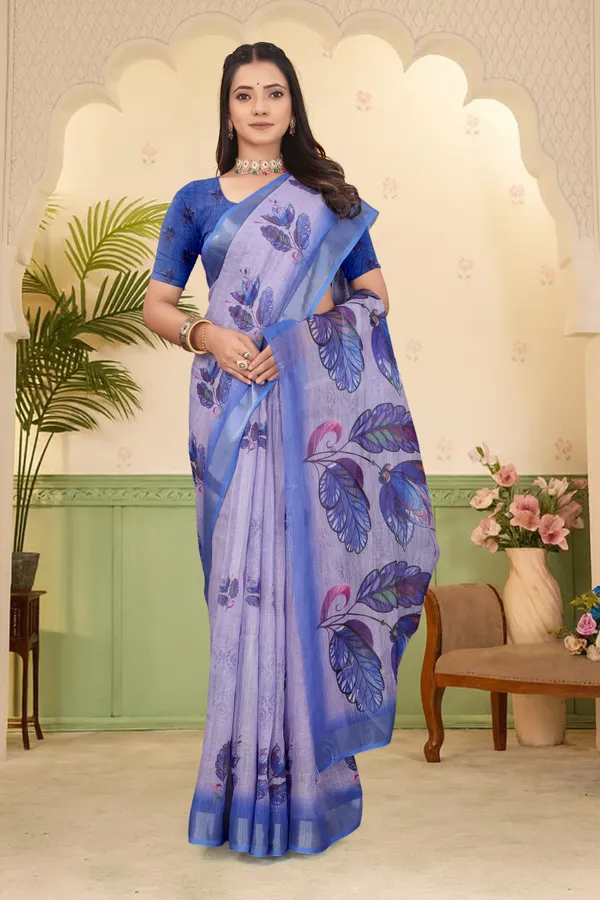 Blue_Cotton_Linen_Digital_Print_Saree_For_Women