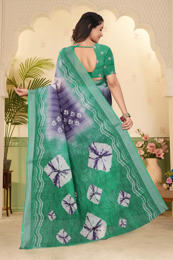 Dark_Green_Cotton_Linen_Digital_Print_Saree_For_Women