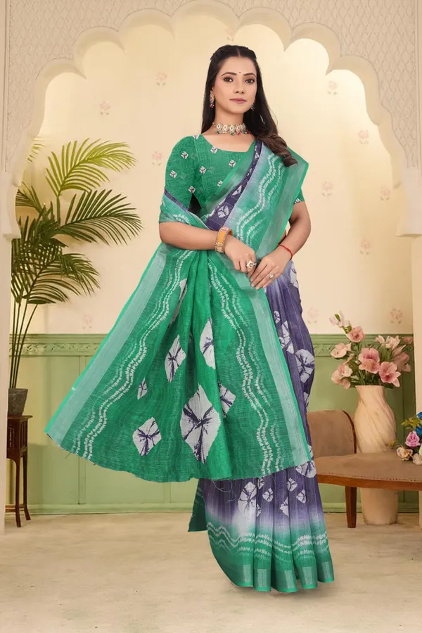 Dark_Green_Cotton_Linen_Digital_Print_Saree_For_Women
