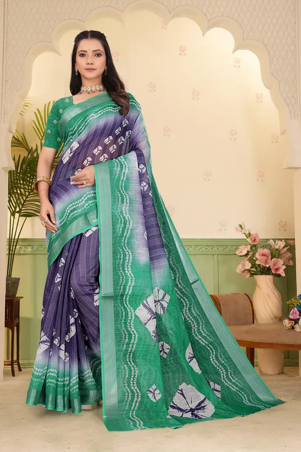 Dark_Green_Cotton_Linen_Digital_Print_Saree_For_Women
