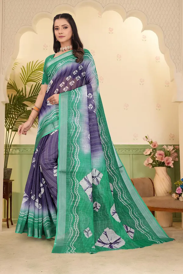 Dark_Green_Cotton_Linen_Digital_Print_Saree_For_Women