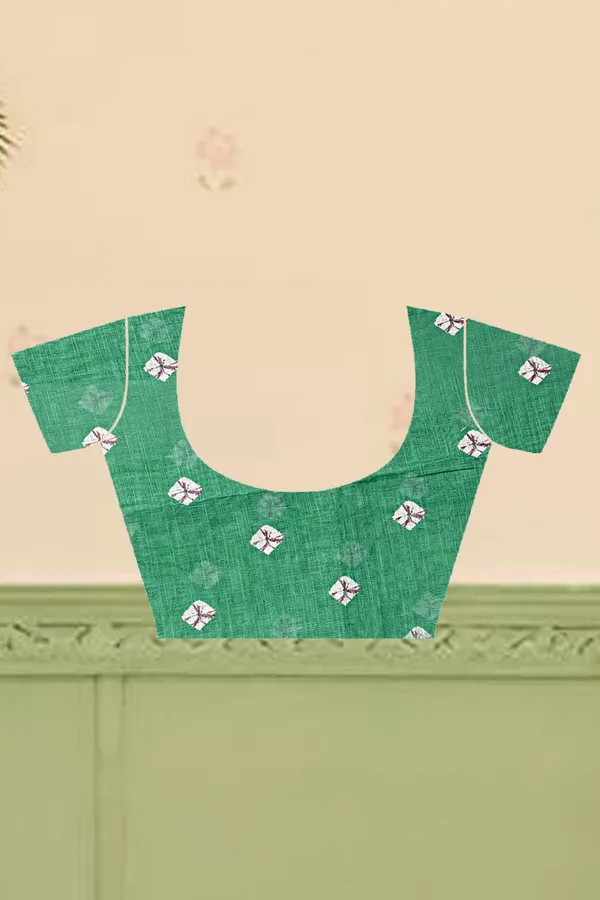 Dark_Green_Cotton_Linen_Digital_Print_Saree_For_Women
