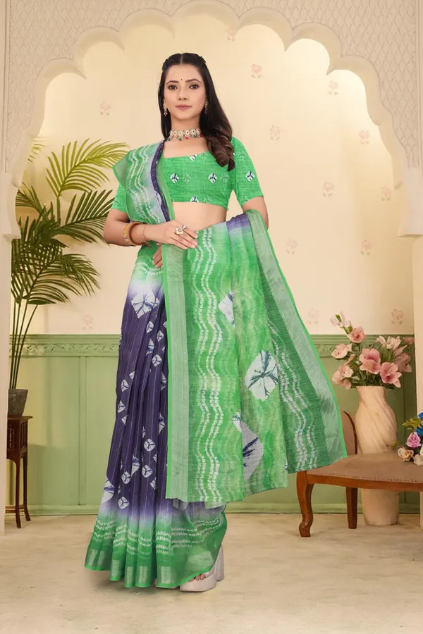 Green_Cotton_Linen_Digital_Print_Saree_For_Women